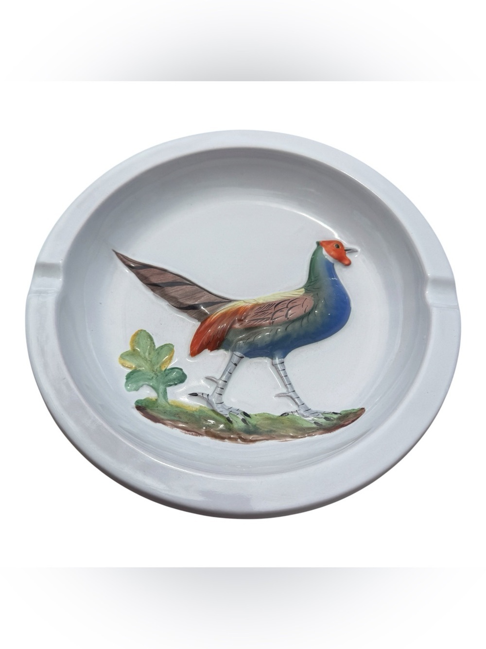 Vintage Italian Pheasant Ceramic Ashtray Catchall Dish Hand Painted Italy Decor